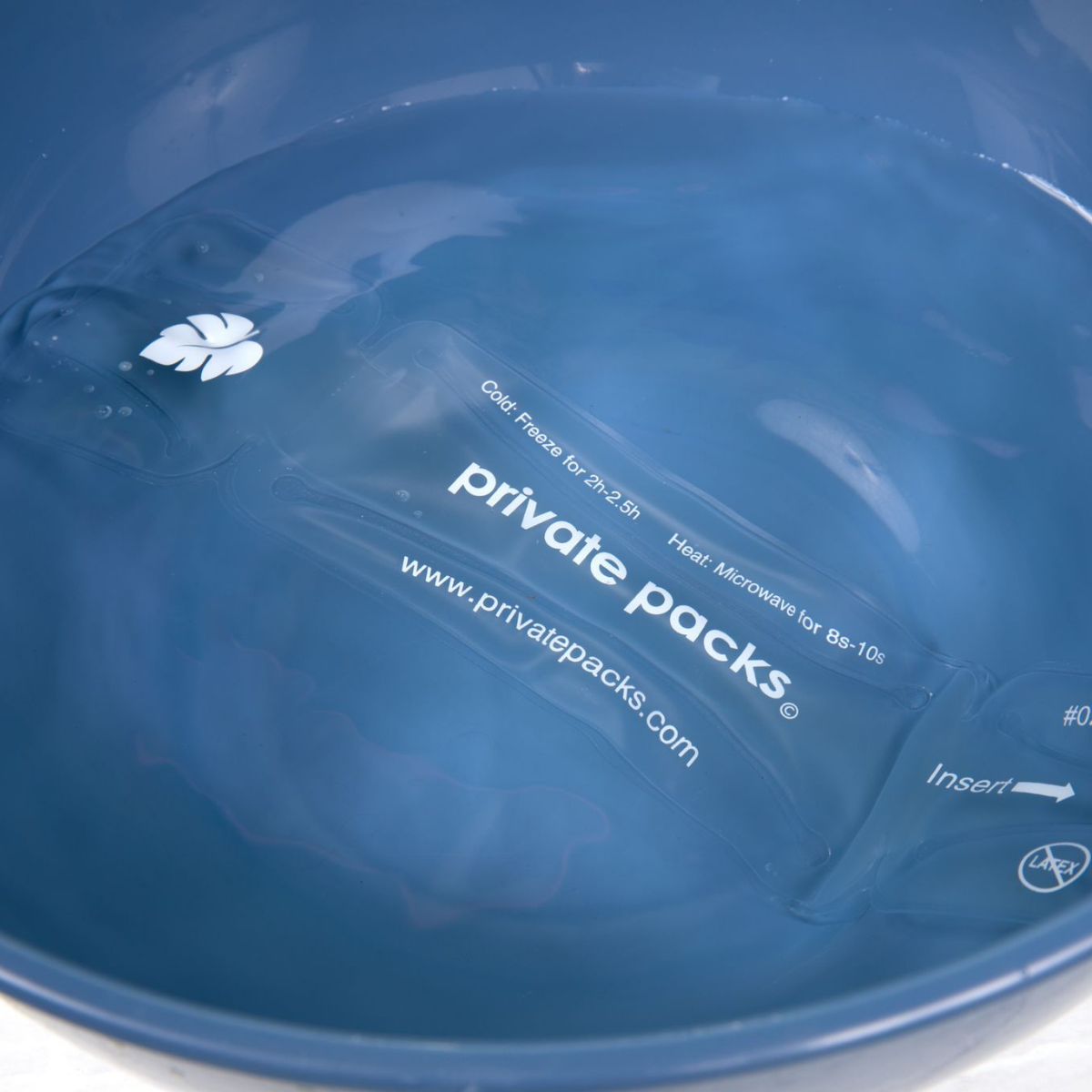 Private Packs gel pack heated in hot water for warm therapy use.